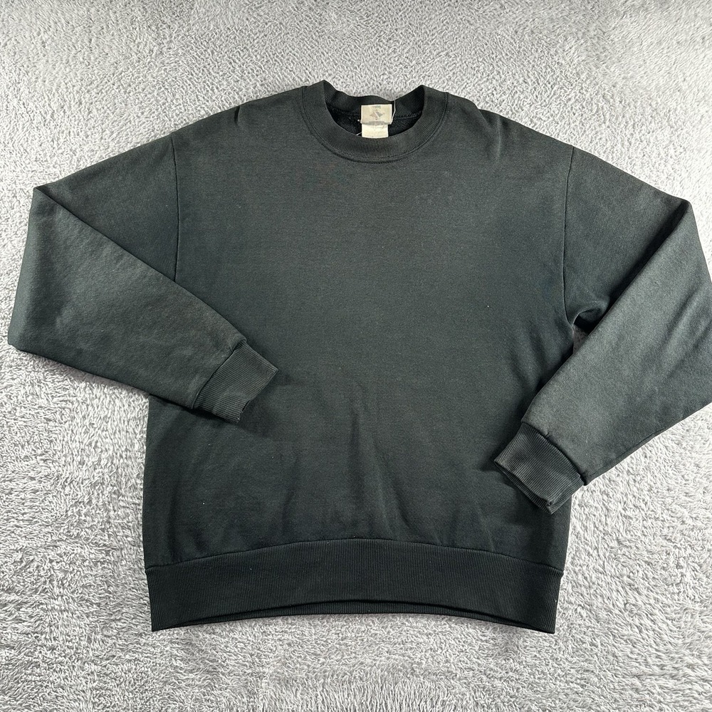 VINTAGE Jerzees Crewneck Sweater Mens Medium Black Faded Stained Paper Thin
